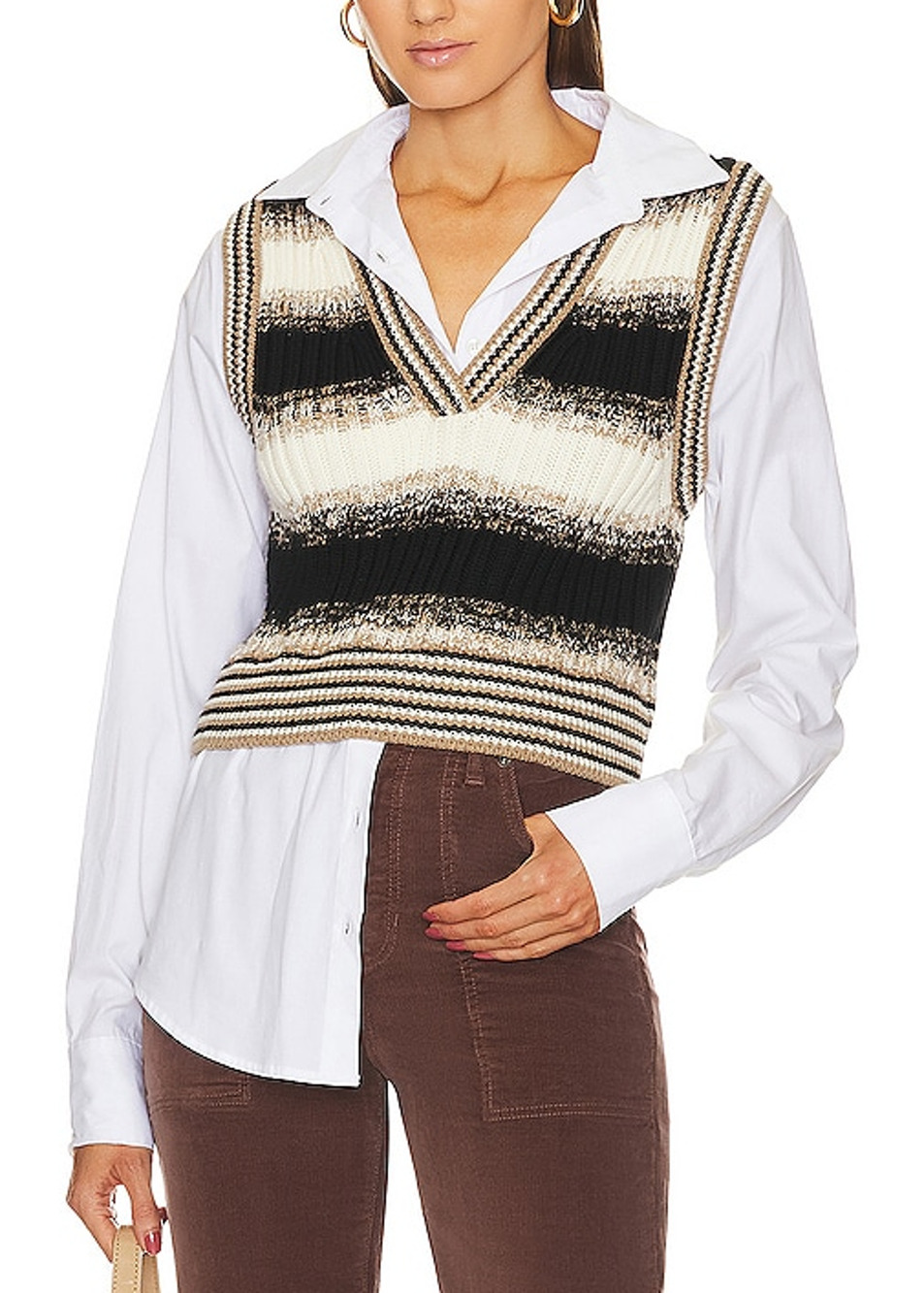 Veronica Beard Striped White Spear Vest Size S